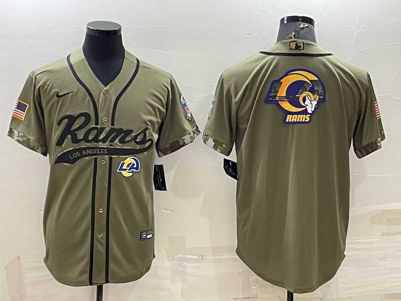 Mens Los Angeles Rams Olive Salute to Service Team Big Logo Cool Base Stitched Baseball Jersey